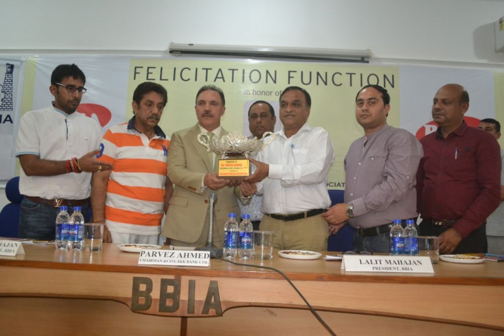 JK Bank Chairman felicitated for state centric approach & supporting industry by BBI Association