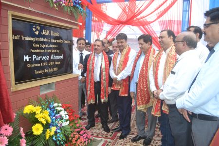 Parvez Ahmed lays foundation stone of J&K Bank’s Staff Training Institute, Recreation Centre