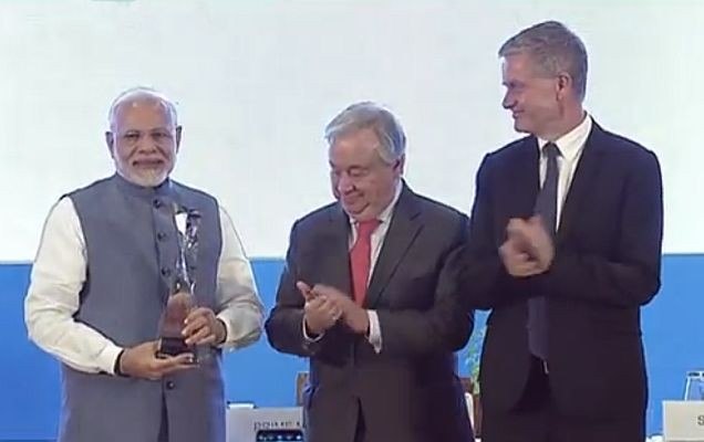 UN Secy Gen presents Modi with Champions of Earth award
