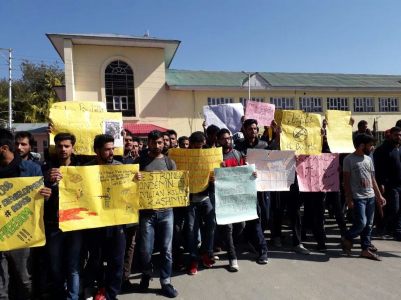 SKUAST Wadoora students protest against Kulgam civilian killings
