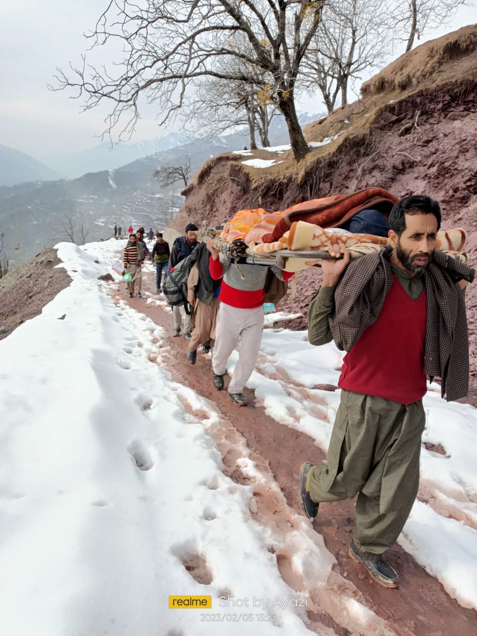 ‘Snowbound roads in Uri’: New mother ferried on makeshift cot to home in Nambla Uri