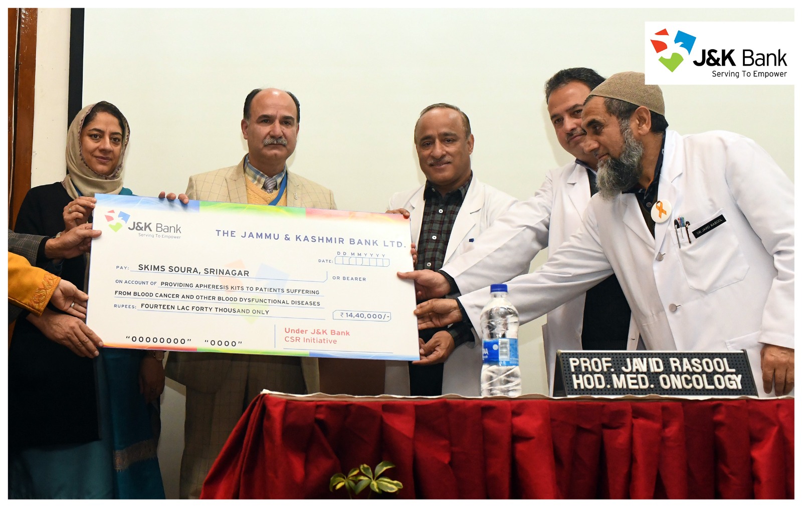 Under CSR, J&K Bank collaborates with SKIMS to help poor cancer patients