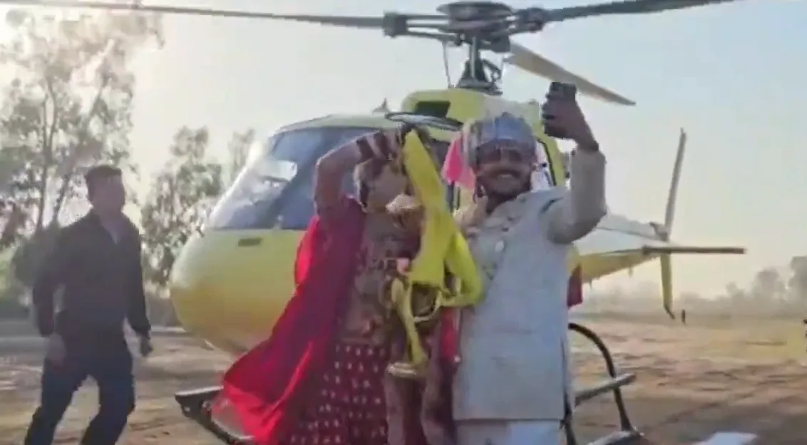 Groom brings bride’s ‘doli’ in chopper to his village in Kathua