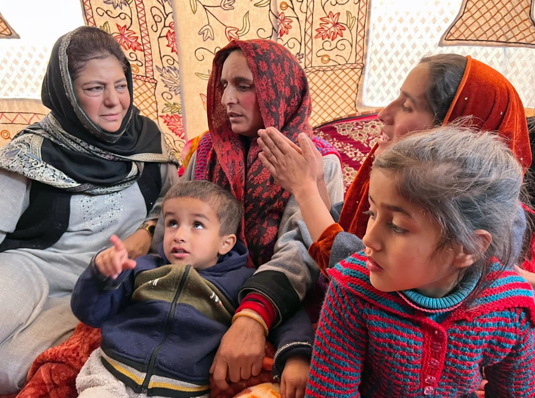 At slain Sharma’s residence, Mehbooba questions Admin’s normalcy claim