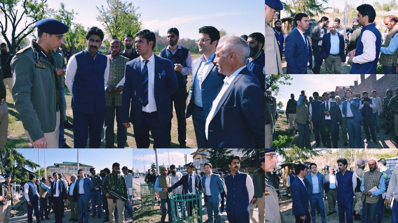 Div Com Kashmir inspects ongoing beautification works at Airport Road Humhama