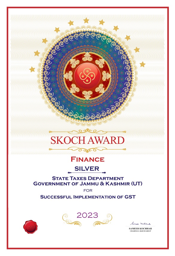 J&K State Taxes Deptt bags SKOCH award 2023