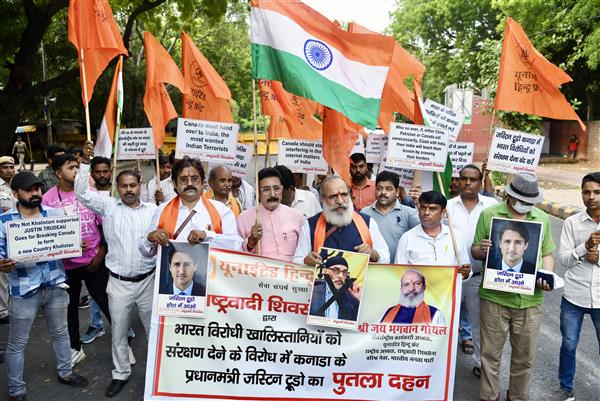 Protest at Jantar Mantra against Trudeau, United Hindu Front accuses him of supporting Khalistanis