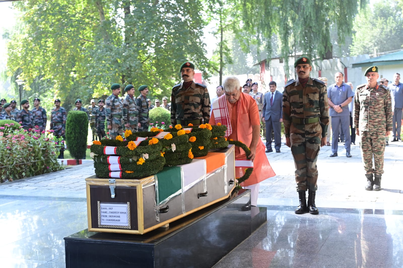 LG Sinha, Army, police pay tribute to soldier killed in Anantnag gunfight