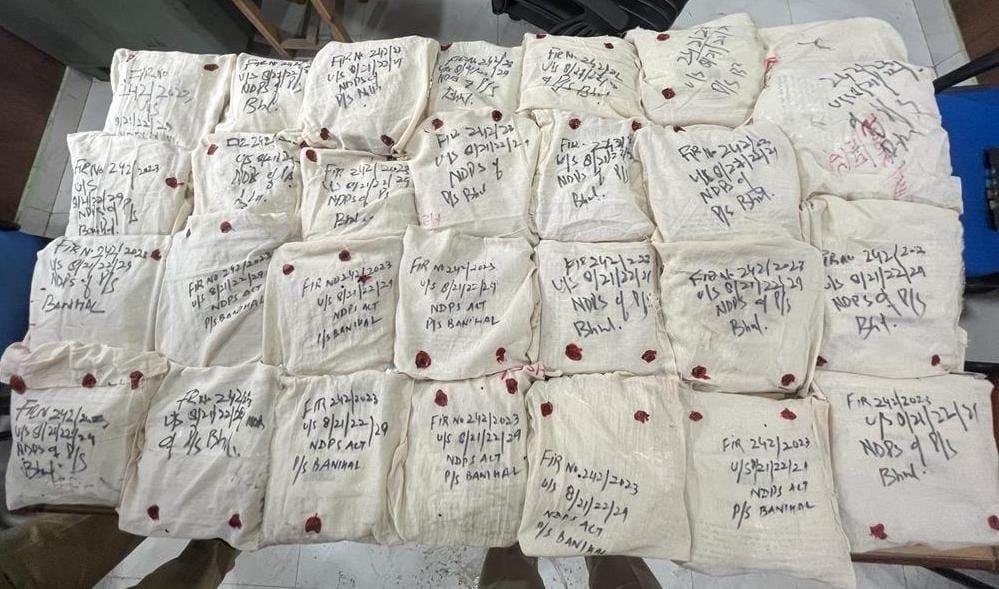 Cocaine worth Rs 300 crore seized in Ramban, two Punjab residents arrested