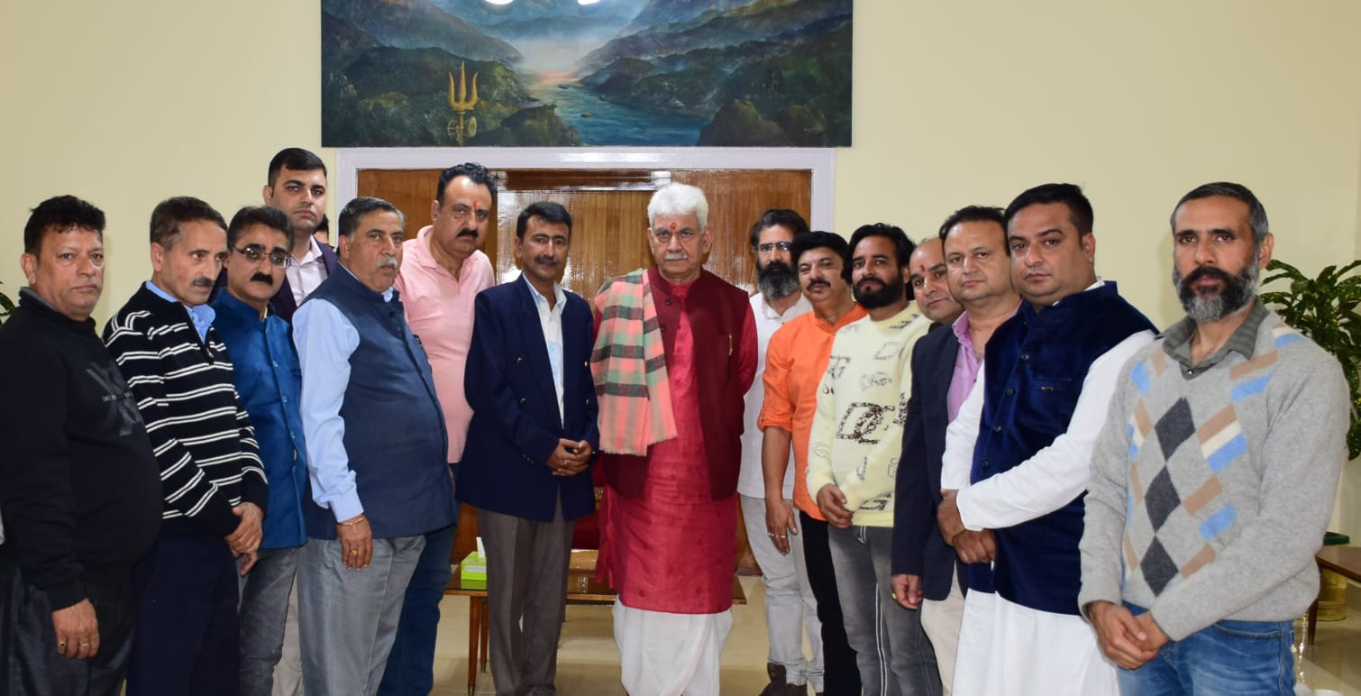 Members of Jagti Joint Action Committee, All Minority Employees Association Kashmir call on LG