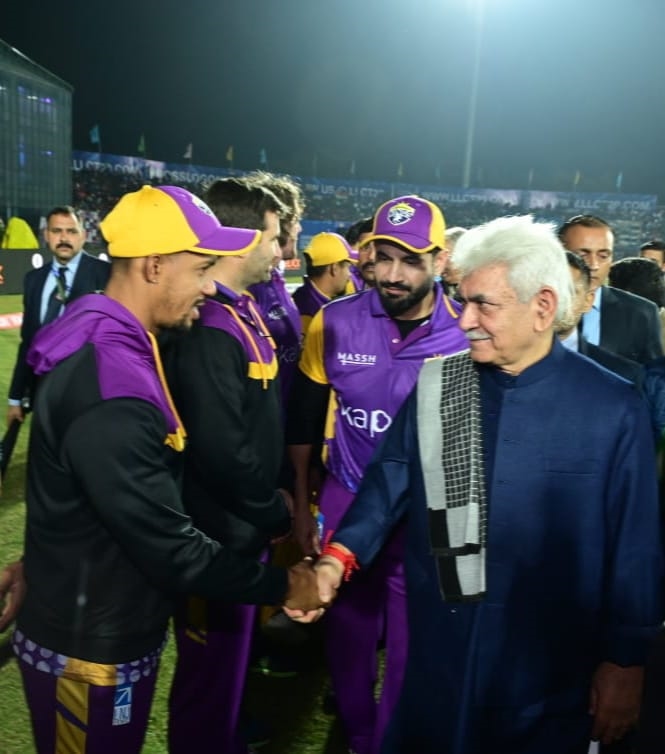 LG interacts with former international players at MA Stadium, Jammu 