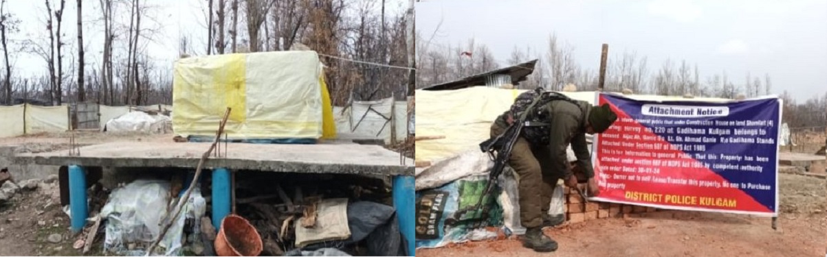 Police attach property of drug peddler in Kulgam