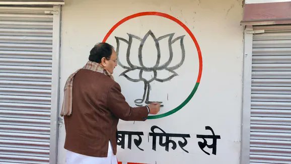 Nadda launches BJP’s wall-writing campaign for Lok Sabha polls