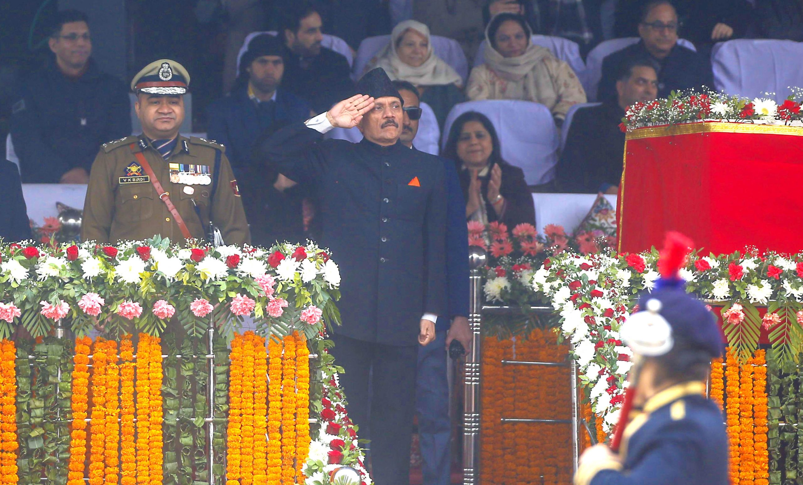 Advisor Bhatnagar unfurls National Flag at Bakshi Stadium