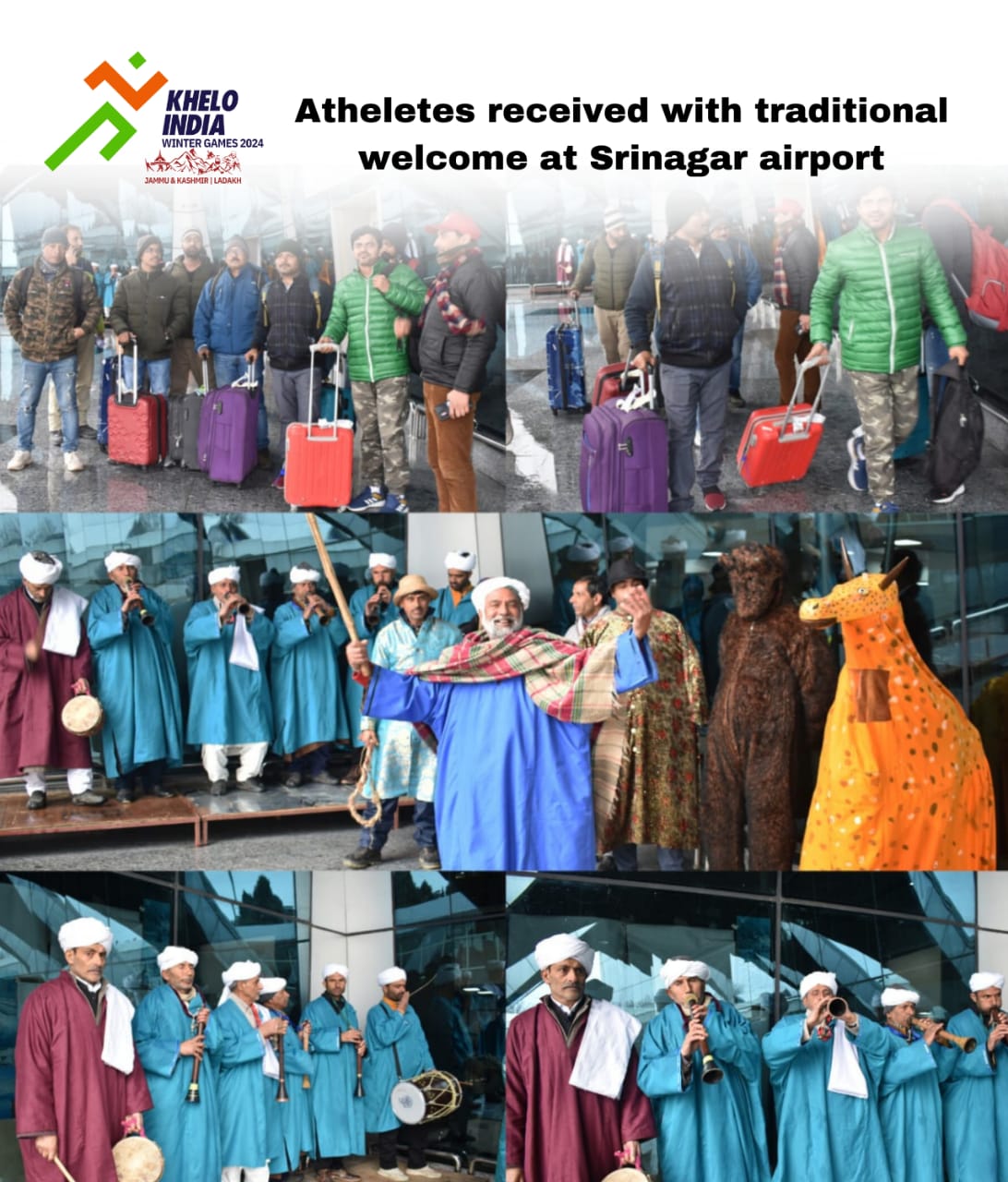 4th Edition of Khelo India Winter Games: Athletes arrive to a traditional reception at Srinagar Airport