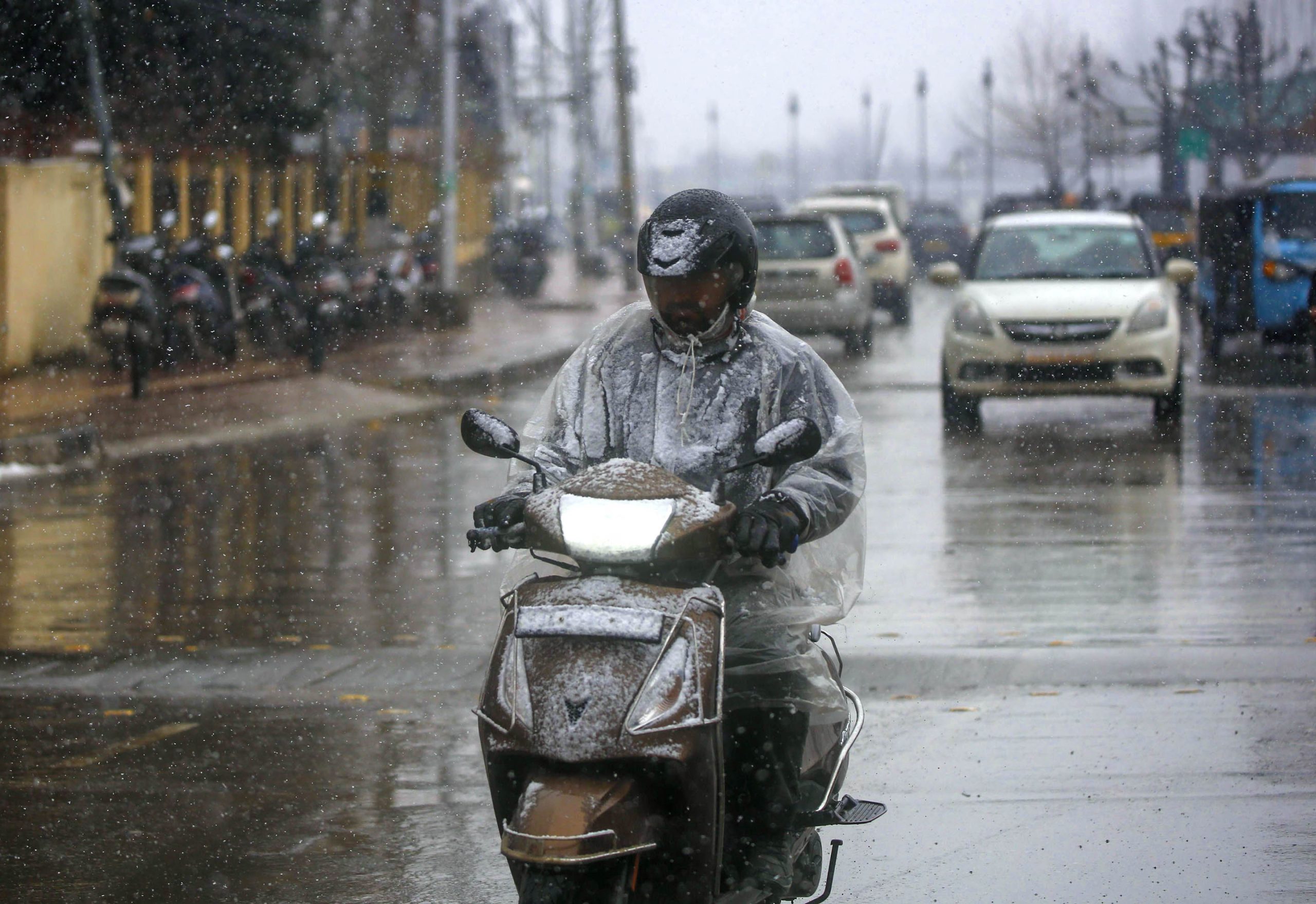 Fresh snowfall blankets Kashmir white