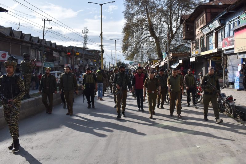 Security forces conduct flag marches across Kashmir Valley