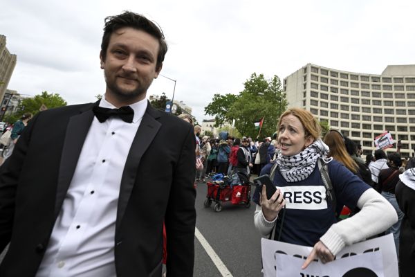 Chants of shame on you’ greet guests arriving for the annual White House correspondents’ dinner