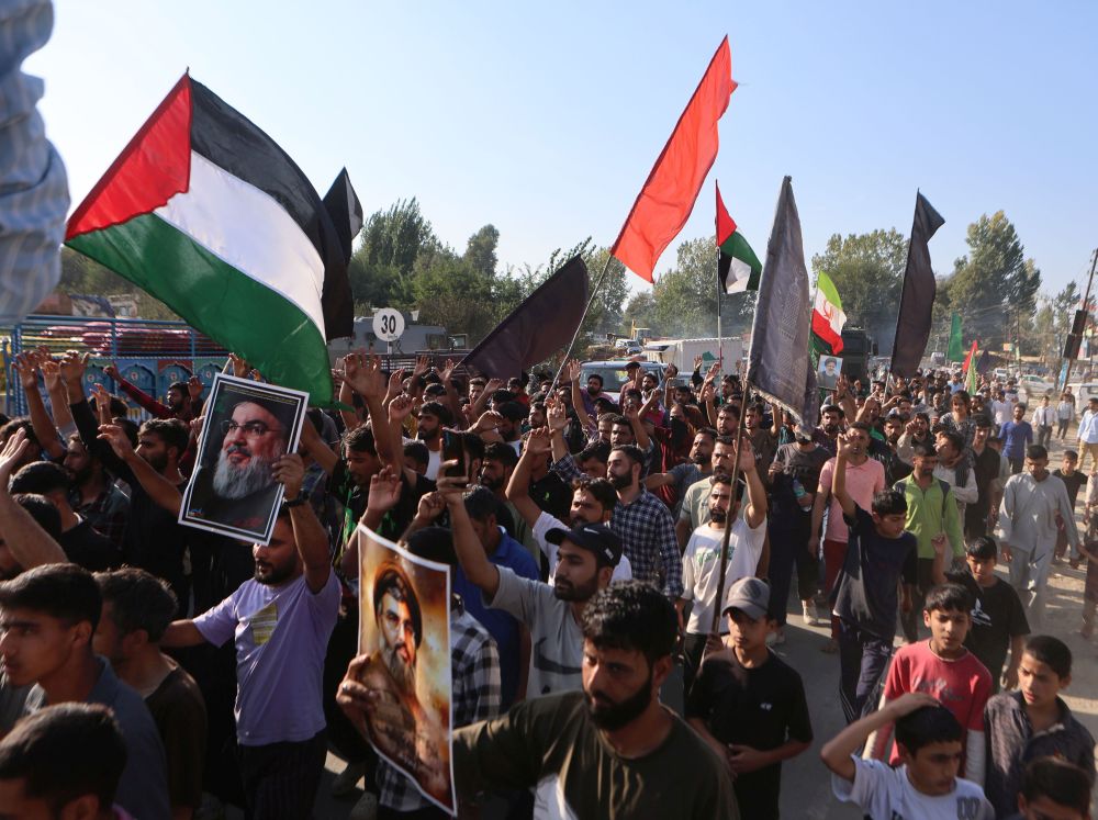 Kashmiris took to streets in solidarity with Palestinians, mourn Hezbollah chief’s killing
