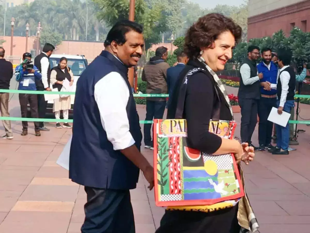 In solidarity with Palestinians, Priyanka carries bag emblazoned with ‘Palestine’ to Parliament