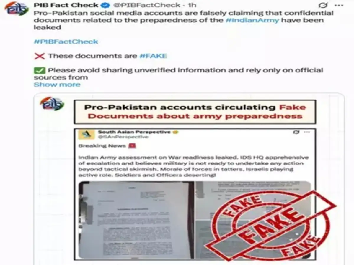 Pro-Pak social media accounts falsely claiming docs on Indian Army’s preparedness leaked: PIB