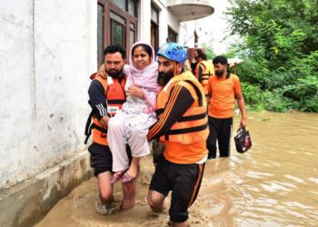 SDRF on the job, rescuing people from flooded areas