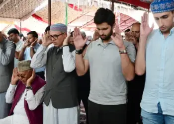 CM Omar Abdullah offers Friday prayers at Hazratbal shrine