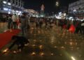 Hindu devotees celebrated Diwali by lighting earthen lamps near Ghanta Ghar, Lal Chowk in Srinagar