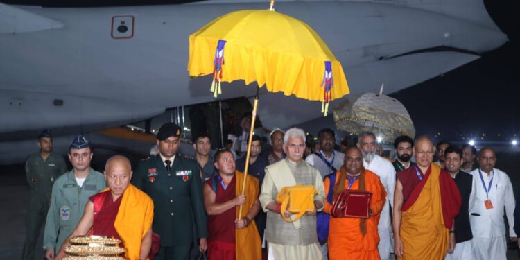 Lt Governor arrives At Delhi with Holy Relics of Lord Buddha