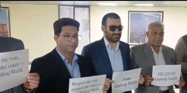 NC, Congress MLAs protest outside Assembly, seek Mehraj Malik’s release