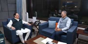 LG Kavinder Gupta calls on Union Health Minister JP Nadda in Delhi