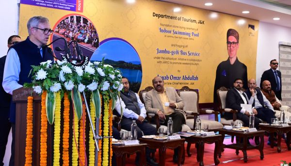 CM Omar Abdullah lays foundation stone of an Indoor swimming pool at Jammu