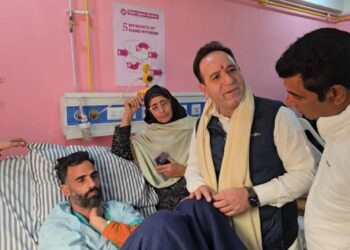 LoP Sunil Sharma meets Nowgam blast injured in Srinagar