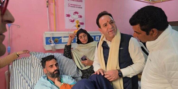 LoP Sunil Sharma meets Nowgam blast injured in Srinagar