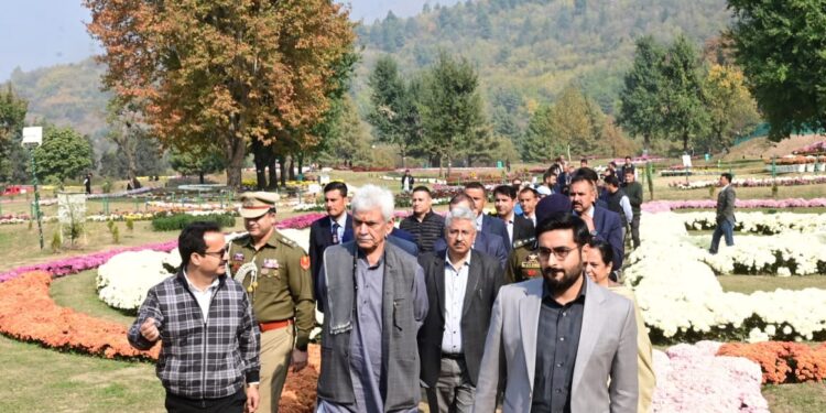 LG Sinha visits Chrysanthemum theme garden in Srinagar