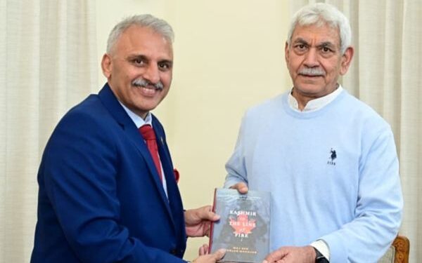 LG presented book “Kashmir in the Line of Fire” by Maj Gen Ranjan Mahajan