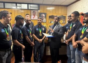 Satish Sharma felicitates J&K Deaf Cricket Team