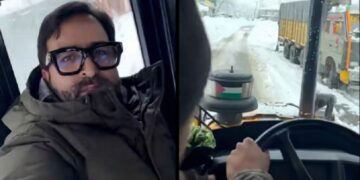 Trapped by snowfall, doctor rides excavator to reach Shopian hospital to perform surgeries