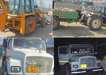 Police seize 4 vehicles in Shopian crackdown on illegal mining; 2 FIRs registered
