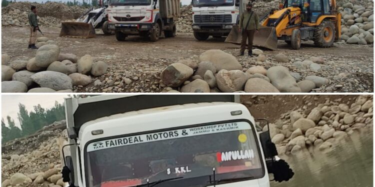 Police seize 3 dumpers, 2 JCBs in crackdown on illegal mining in Pulwama