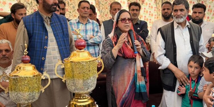 Sakeena Itoo inaugurates Shaheed Wali Mohammad Itoo Memorial Cricket Tournament at DH Pora Kulgam