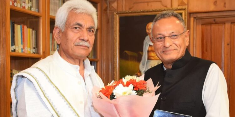 MP Sanjay Seth, Altaf Bukhari, BJP leader Aijaz Hussain call on LG Sinha