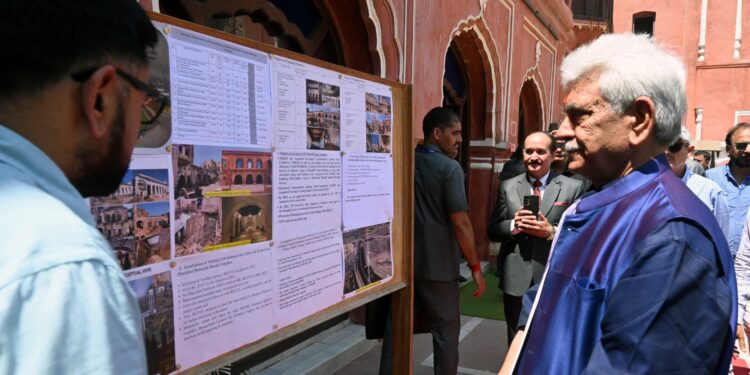 LG inspects damage to ancient temple inside Mubarak Mandi heritage complex in Jammu