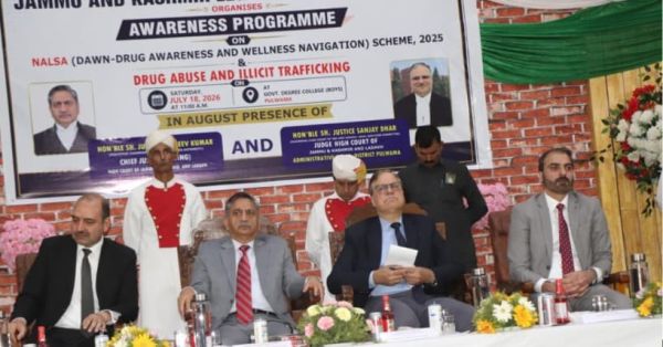 Acting CJ leads anti-drug awareness prog in Pulwama, inaugurates legal facilities