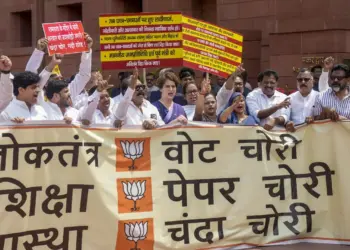Oppn protests in Parliament complex against police action on students, demands Shah’s apology