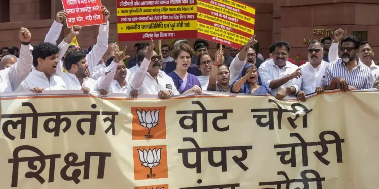 Oppn protests in Parliament complex against police action on students, demands Shah’s apology