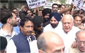 NC protests in Delhi to demand statehood for JK, says govt’s promise remains unfulfilled