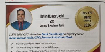 J&K Bank CFO Ketan Kumar Joshi receives DSIJ CFO Award 2026