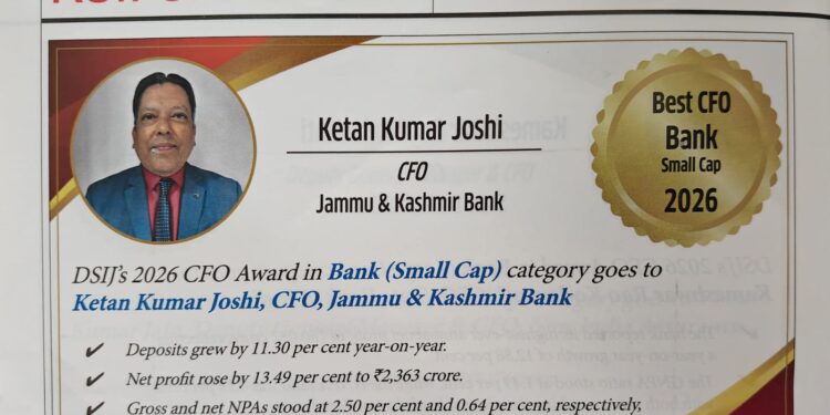 J&K Bank CFO Ketan Kumar Joshi receives DSIJ CFO Award 2026