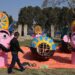 Artisans put the finishing touches on the effigies of Ravana, Meghnad and Kumbhkaran at Srinagar’s Sher-e-Kashmir ground on Monday